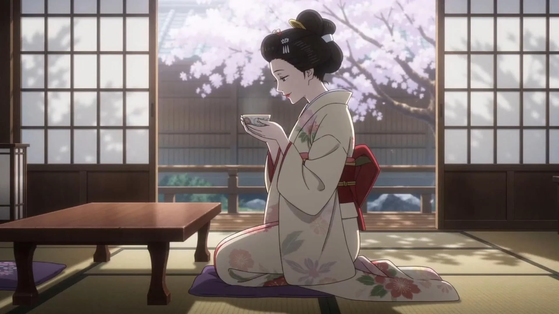 和室で着物を着た女性の画像