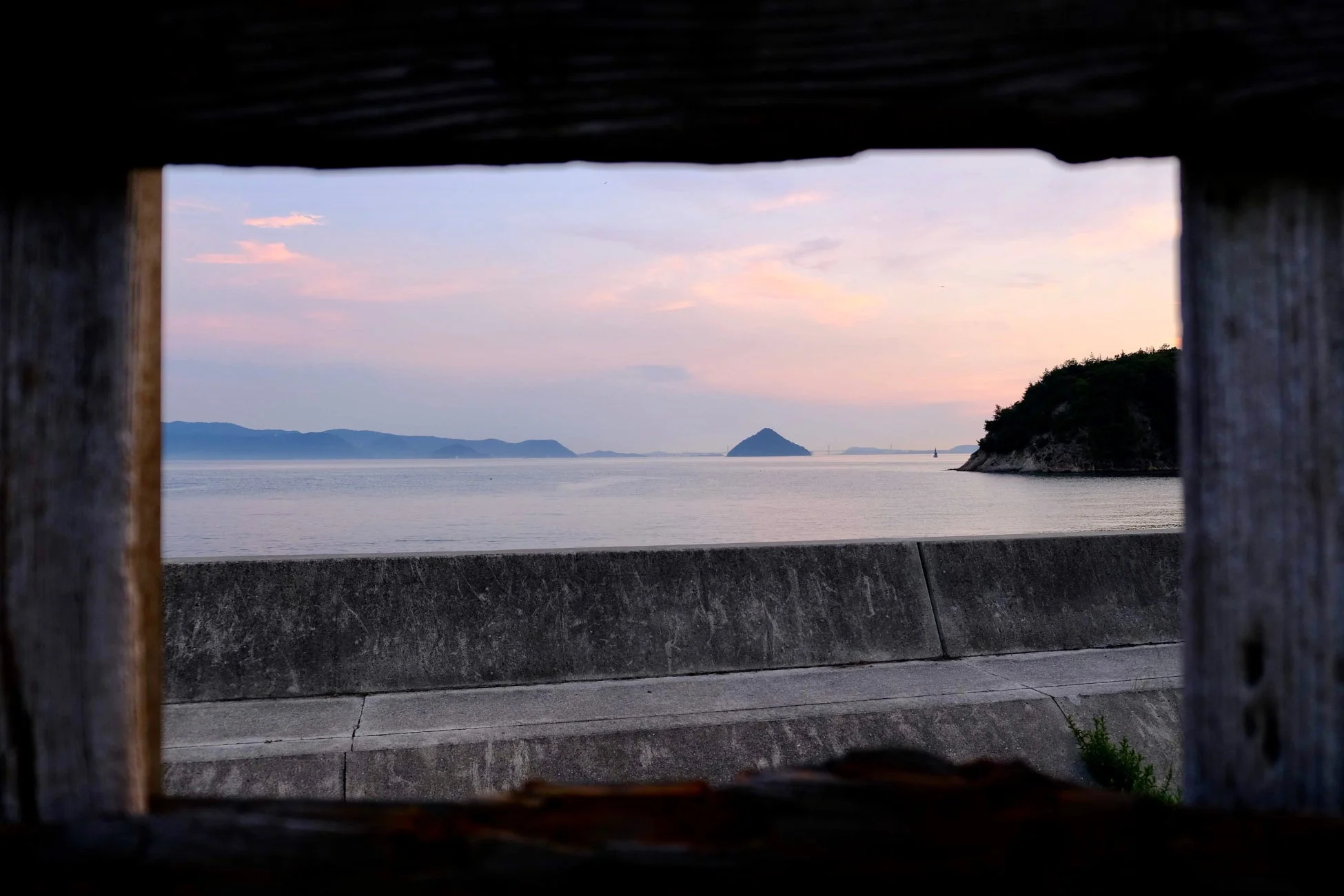夕焼け、海、島、風景