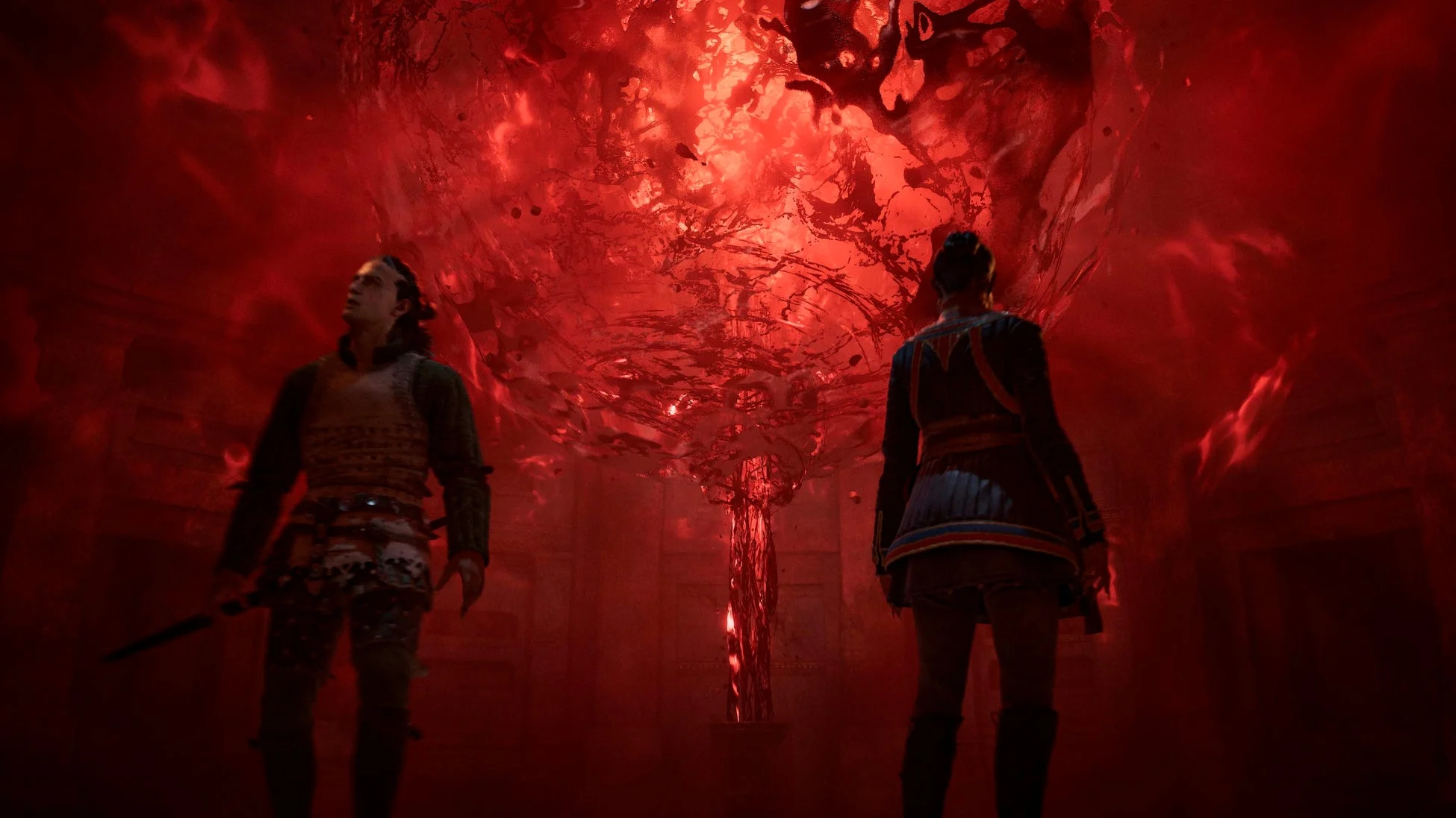 赤い光に包まれたファンタジーシーン