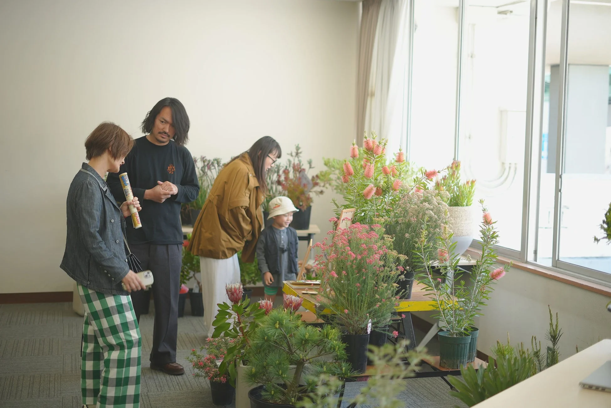 屋内の植物展示風景