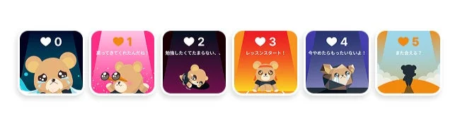 学習状況に応じて変化するテディのイラスト