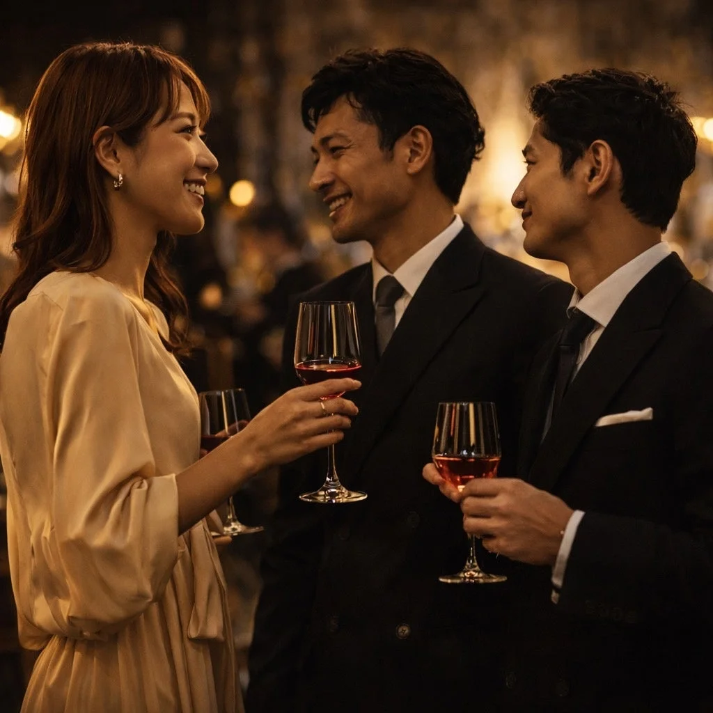 ワインを片手に会話を楽しむ人々