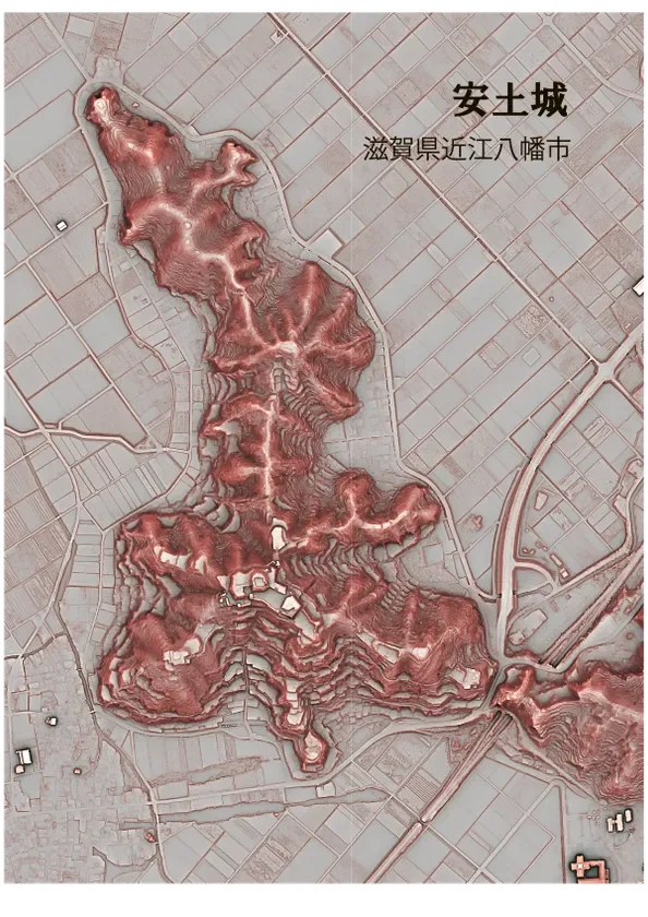 赤色立体地図 安土城