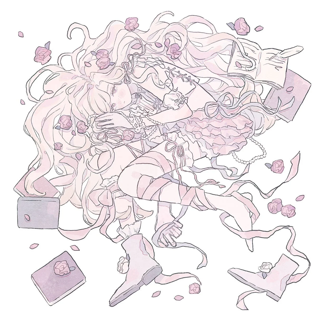 バラと少女のイラスト