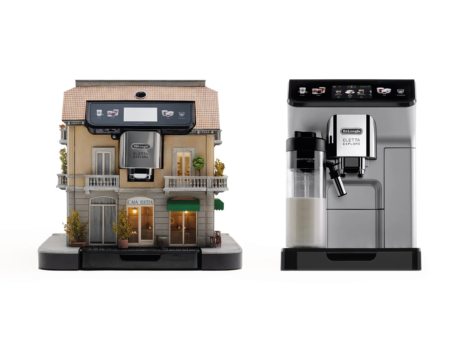 デロンギ ELETTA EXPLOREとミニチュアの建物