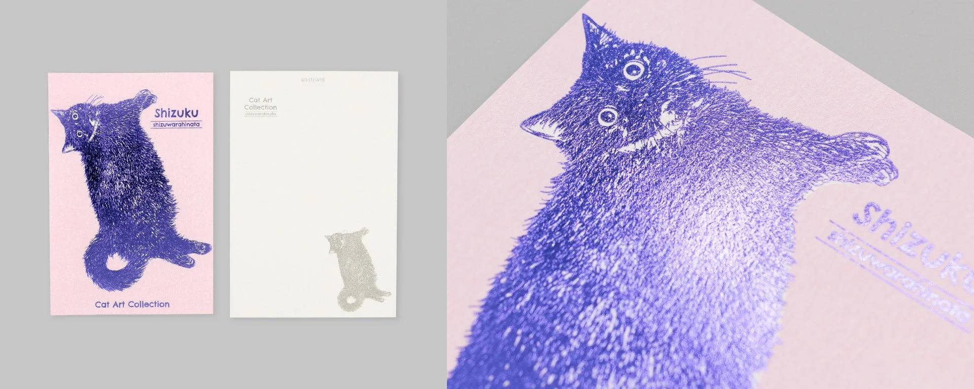 ピンクと白の猫のイラストポストカード