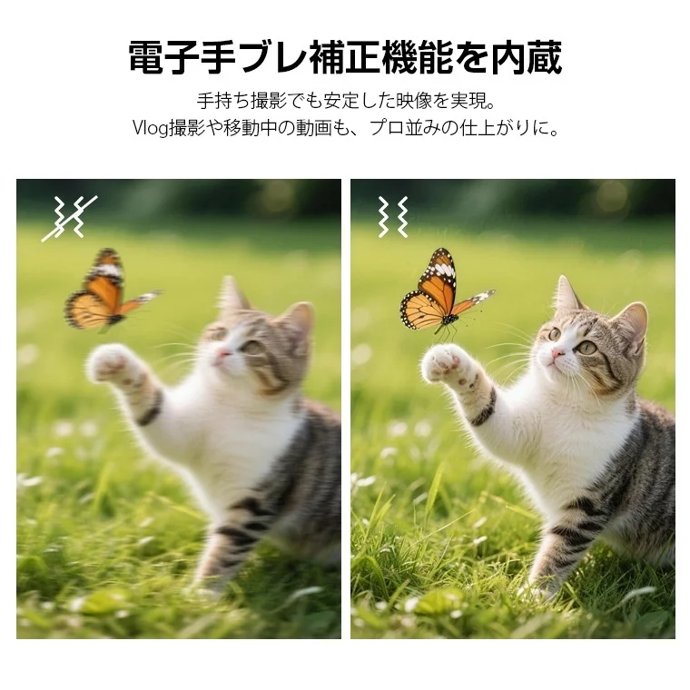 電子手ブレ補正による安定した映像