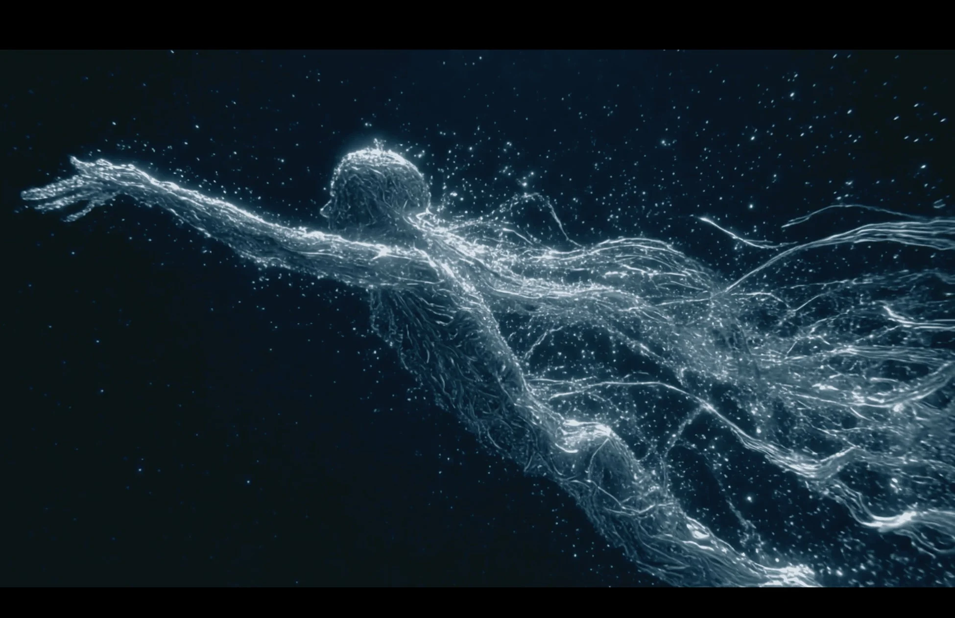 宇宙を浮遊する光の人物像