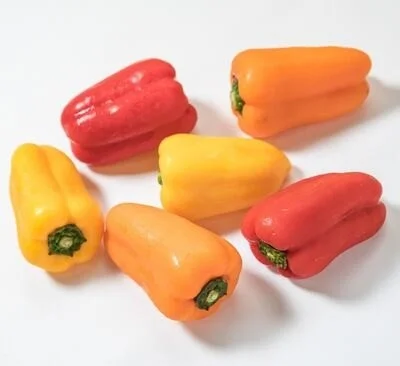 赤、黄、オレンジ色のミニパプリカ