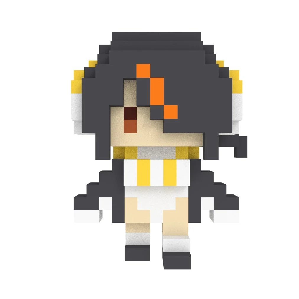 黒髪でヘッドホンを着用したピクセルアートキャラクター