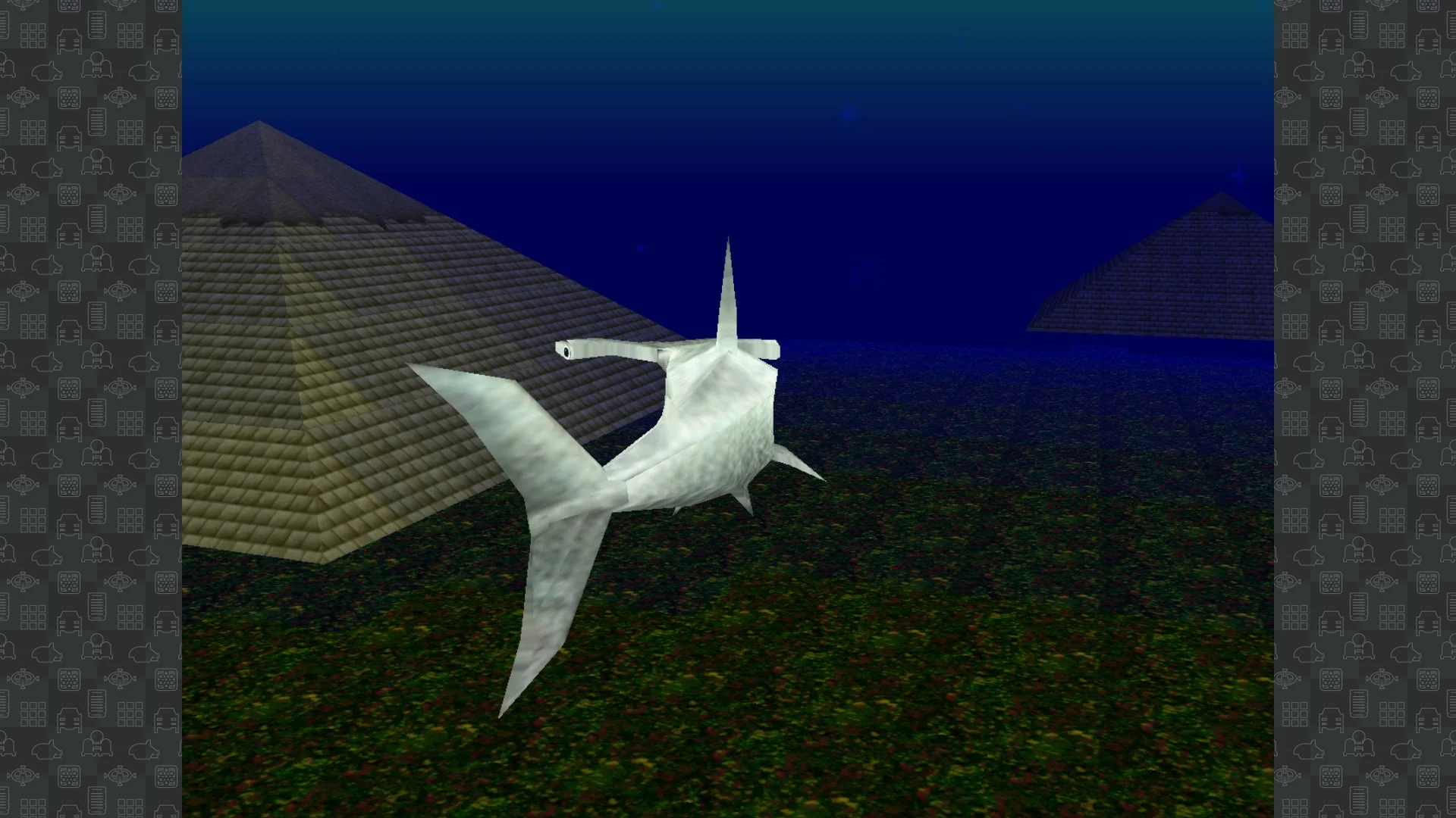 海底のピラミッドとシュモクザメ