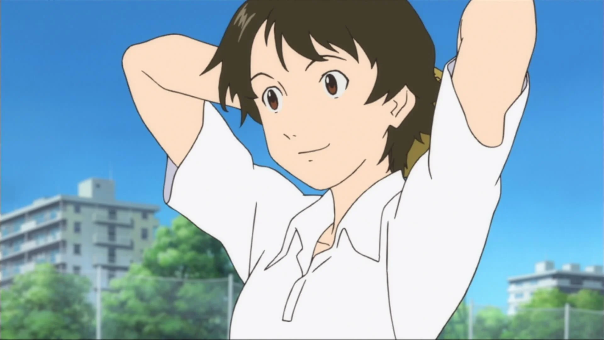 髪をまとめる少女のアニメイラスト