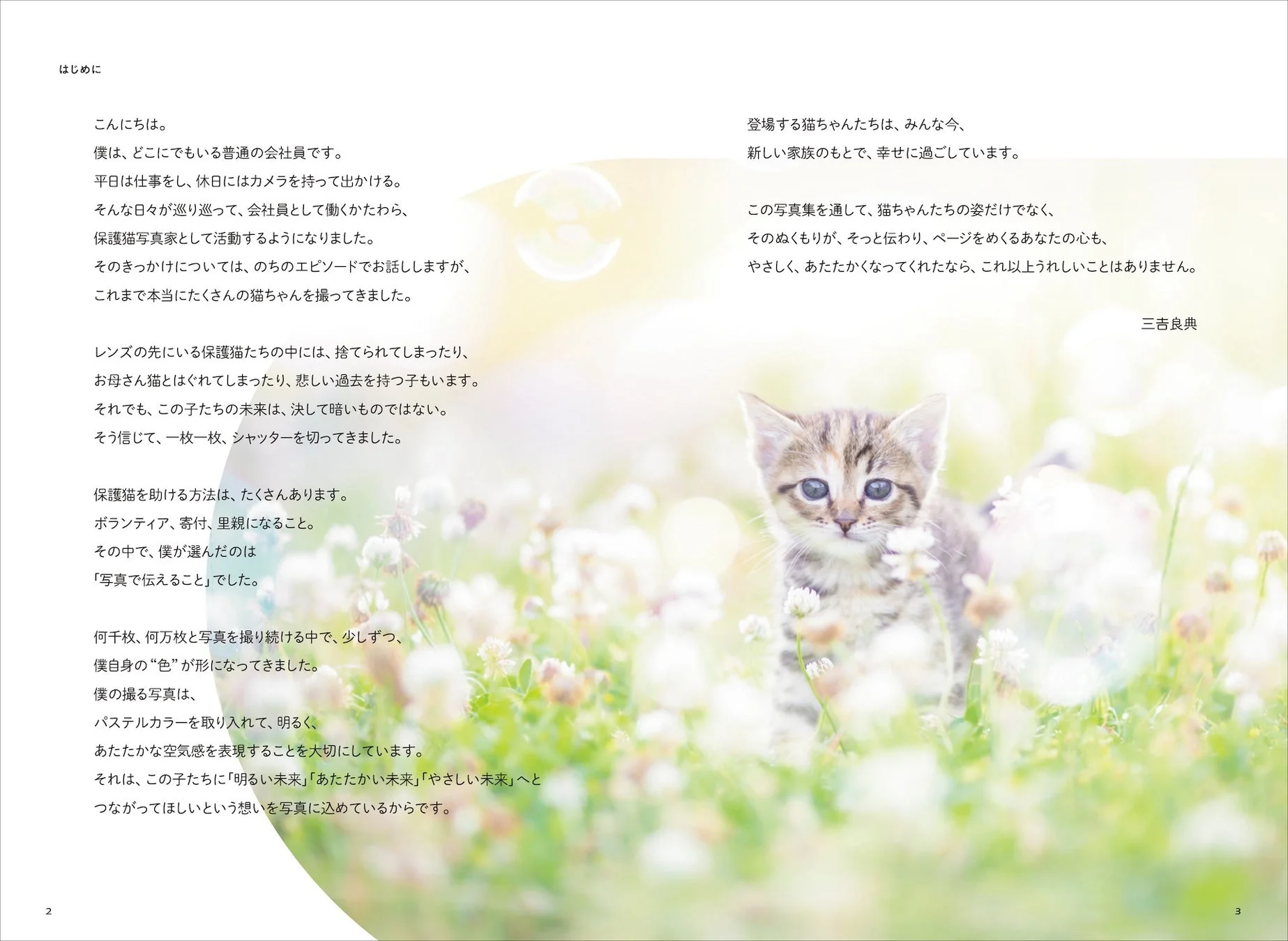 保護猫写真家・三吉良典氏の想いが込められた写真集のページ