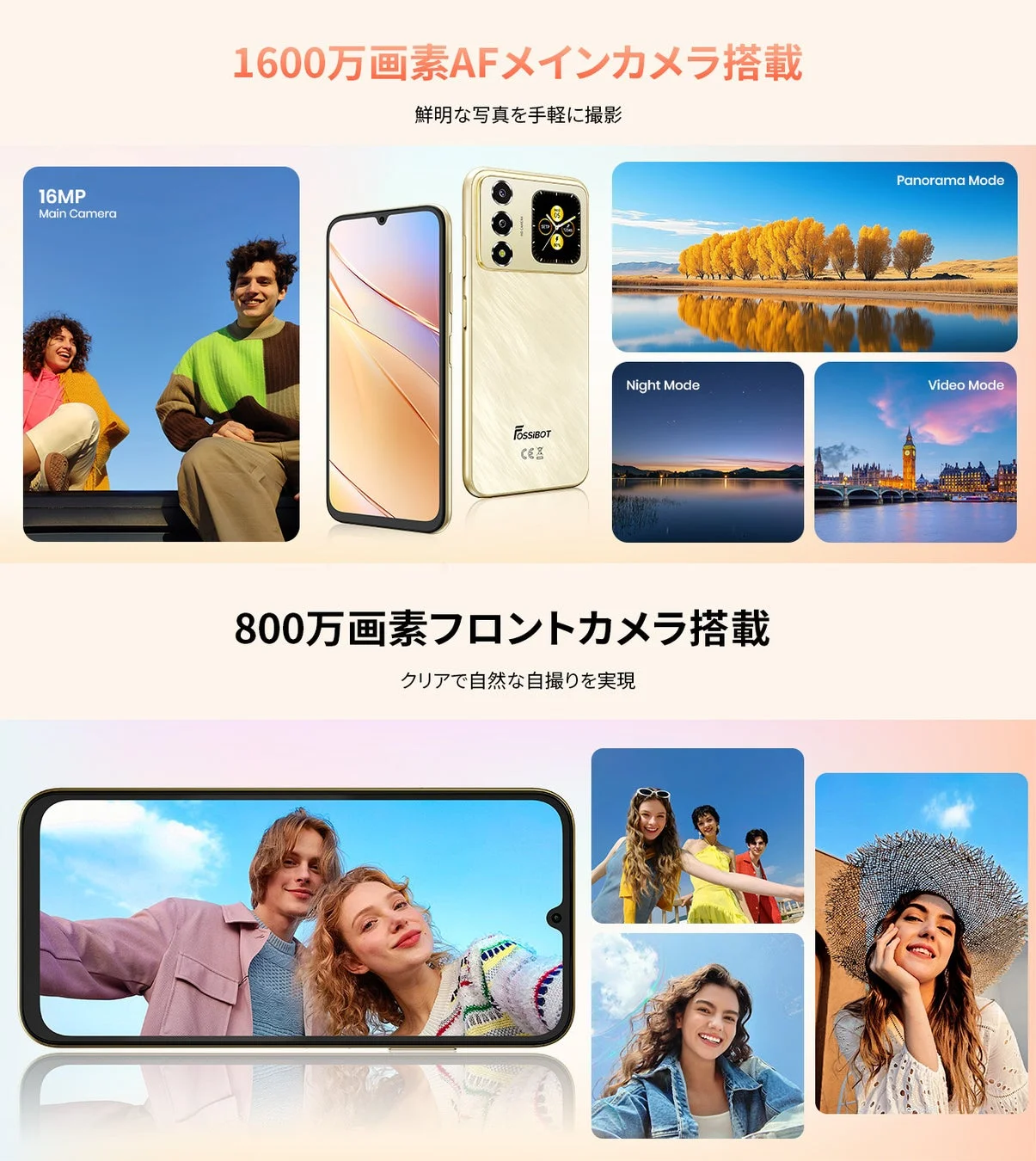 1600万画素メインカメラと800万画素フロントカメラ