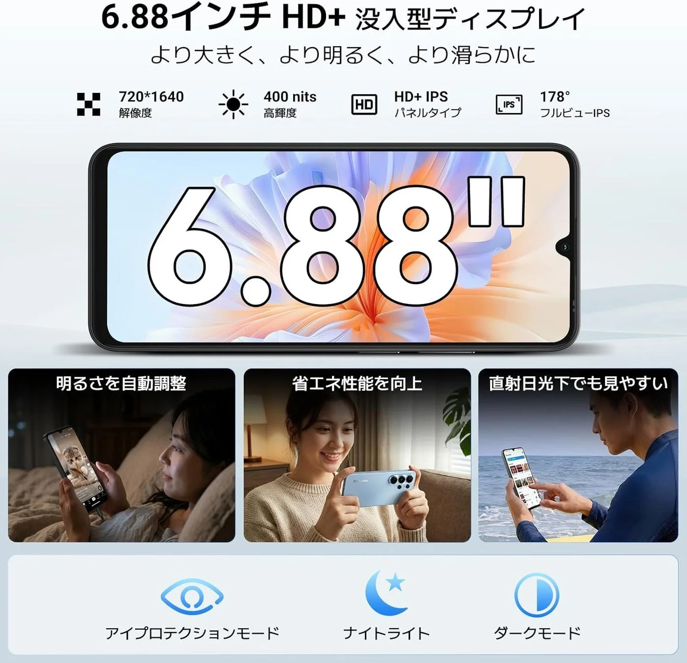 6.88インチディスプレイ