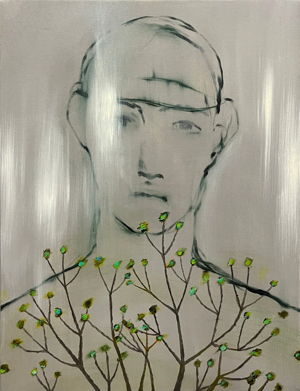 人物と植物が融合した現代アート作品