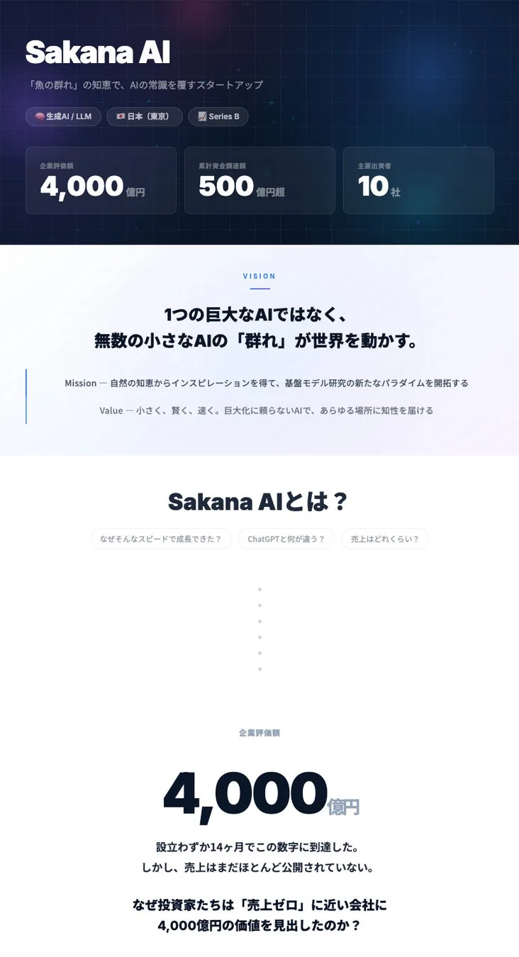Sakana AIの企業紹介例