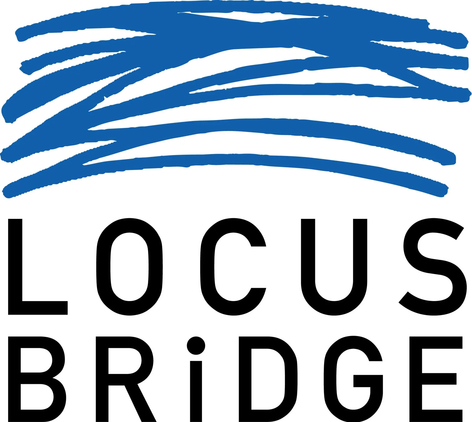 「LOCUS BRIDGE」というテキストと、その上に青い抽象的な線が描かれたロゴマーク