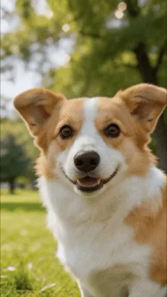 笑顔のコーギー犬