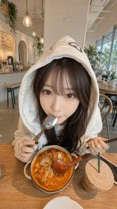 カフェで食事をする女性