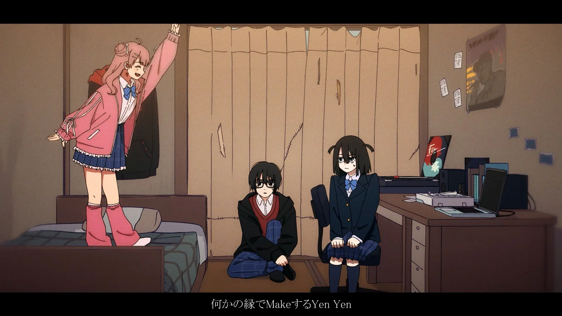 部屋で談笑するキャラクター