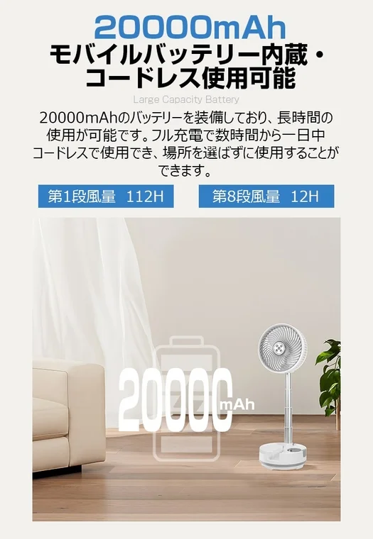 20000mAhモバイルバッテリー内蔵