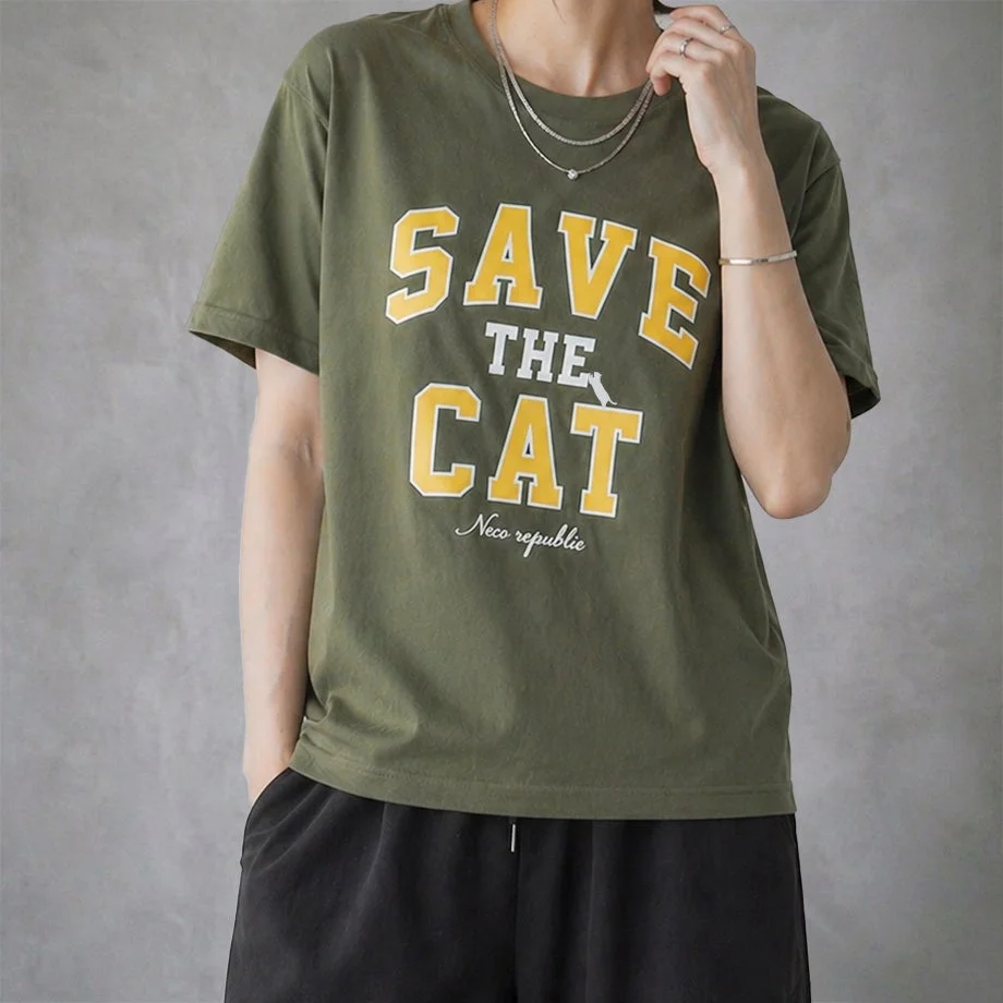カレッジロゴSAVE THE CAT Tシャツ カーキ