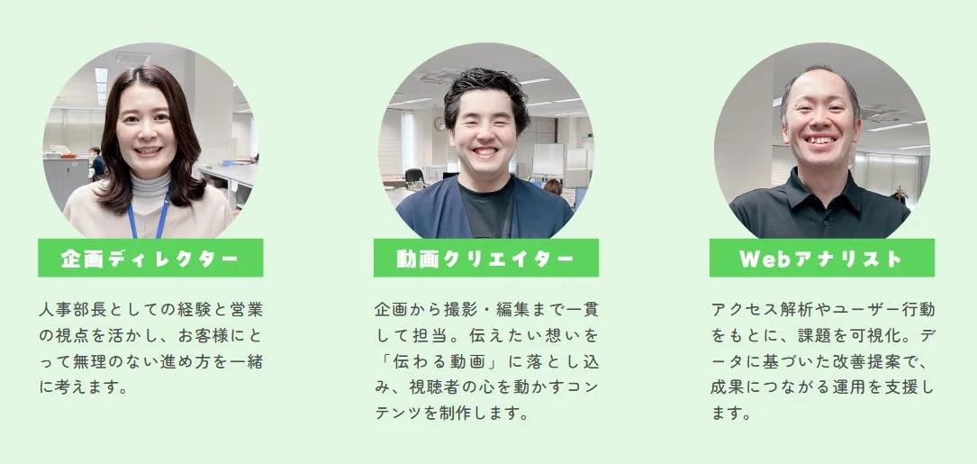 企画ディレクター、動画クリエイター、Webアナリストがワンチームでサポート