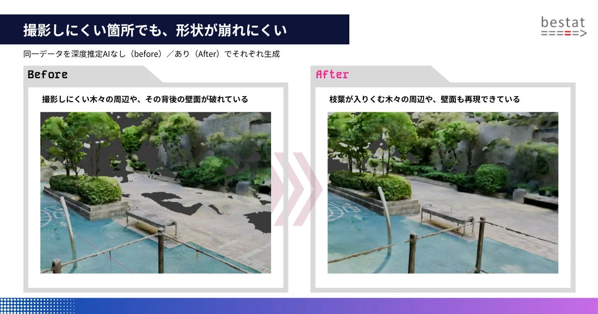 撮影しにくい箇所でも形状が崩れにくい