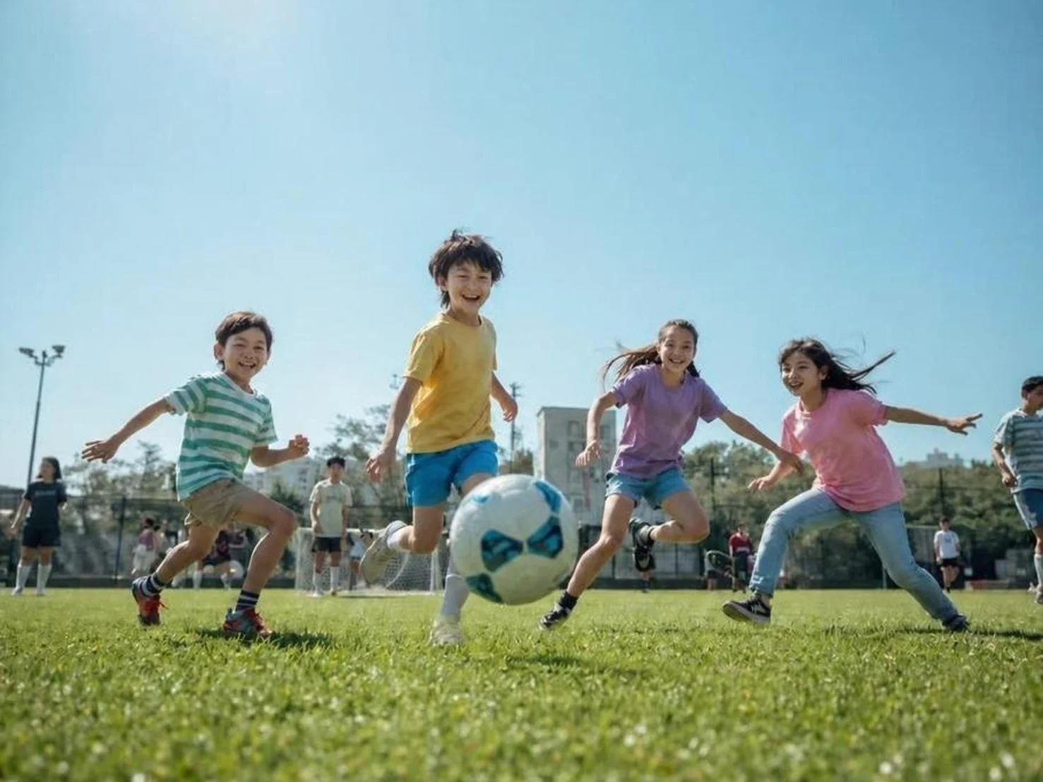 子供たちがサッカーを楽しむ様子