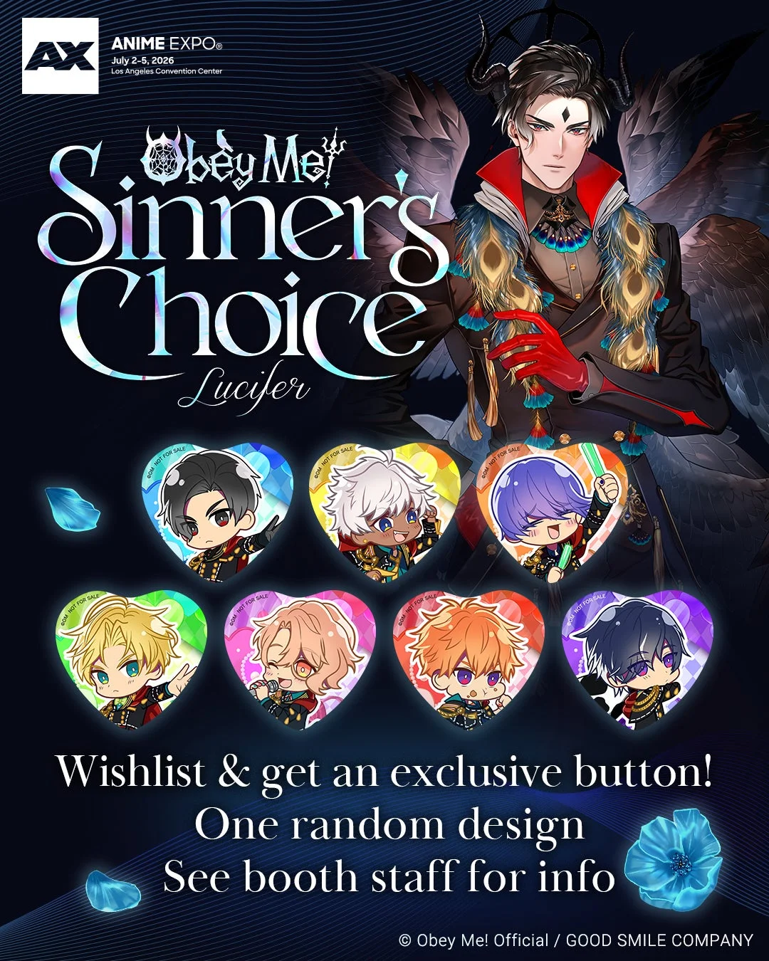 Anime Expo 2026 Obey Me! Sinner's Choice Lucifer Wishlist & get an exclusive button!