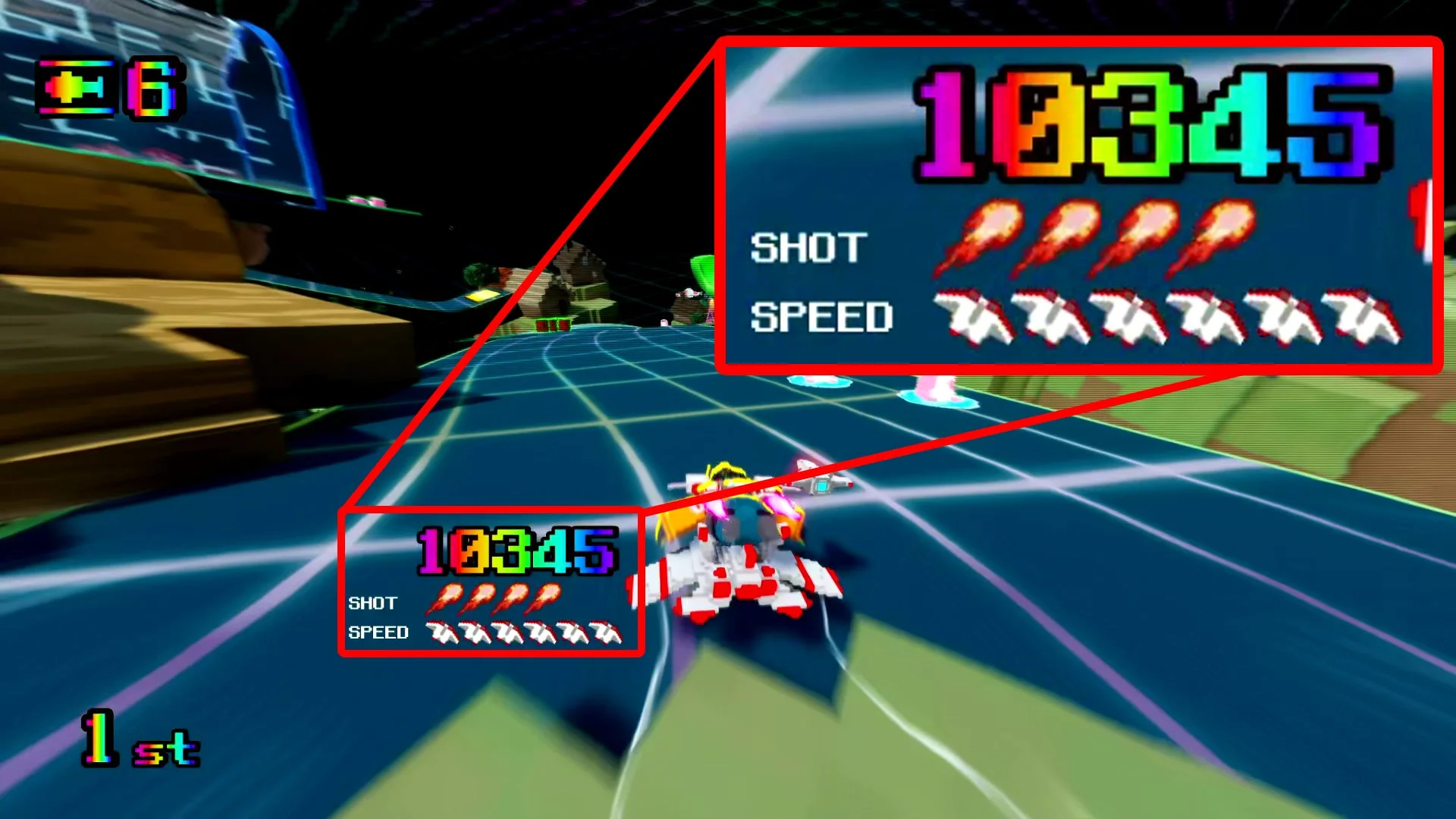 レトロフューチャーなレーシングビデオゲームのスクリーンショット