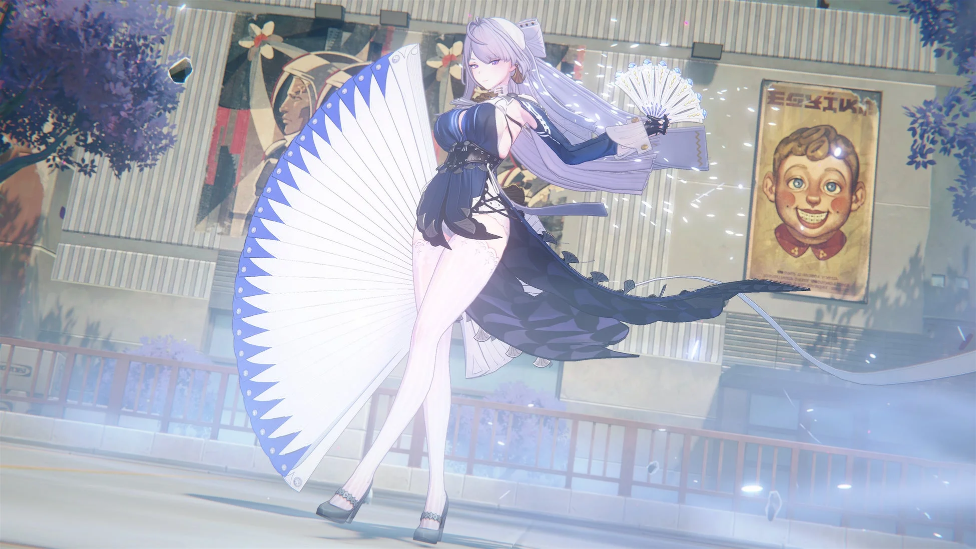 長い銀髪の女性キャラクター
