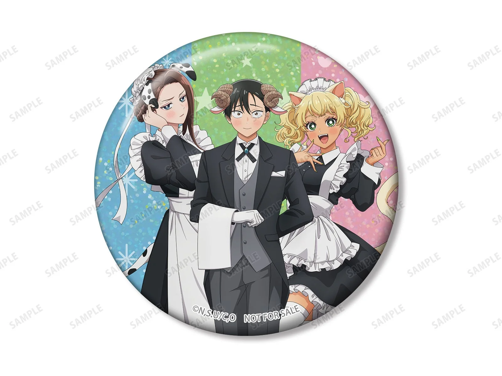 描き下ろし 集合 動物執事・メイドver. 75mmホログラム缶バッジ イベント限定特典