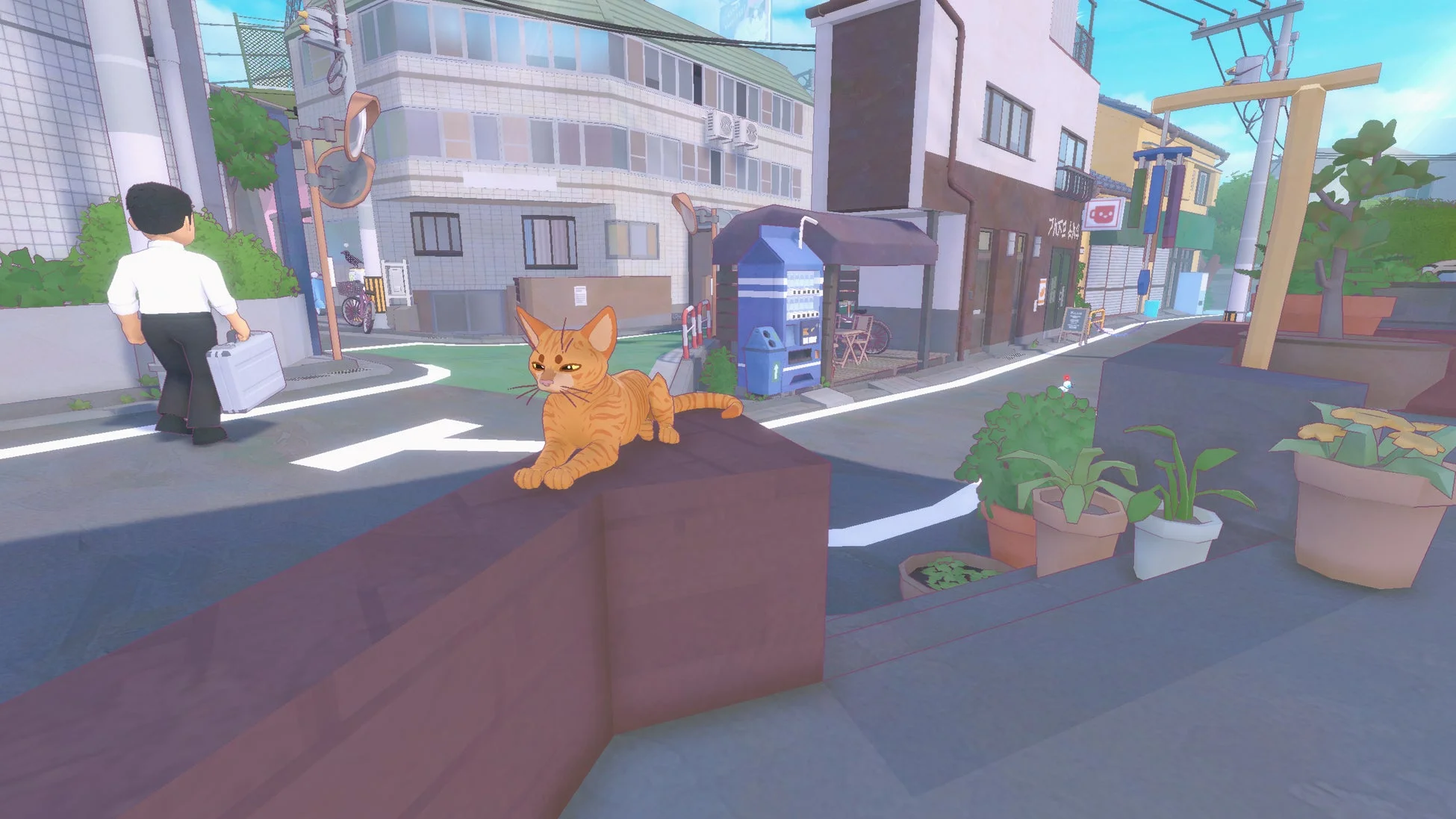 街を探索する猫のゲーム画面