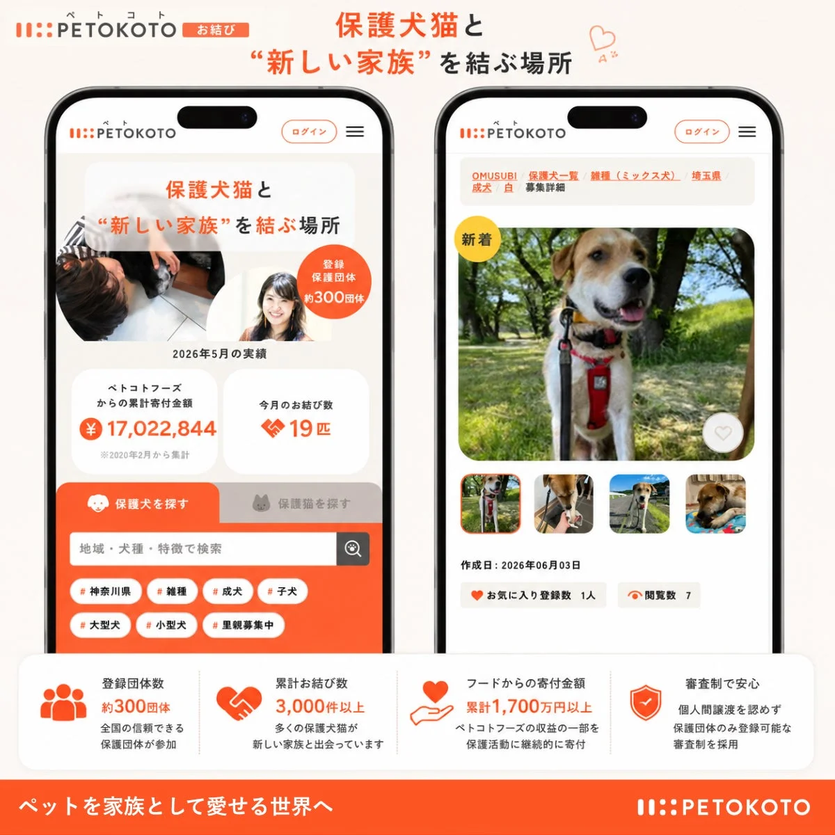 リニューアルされたペトコトお結びの画面