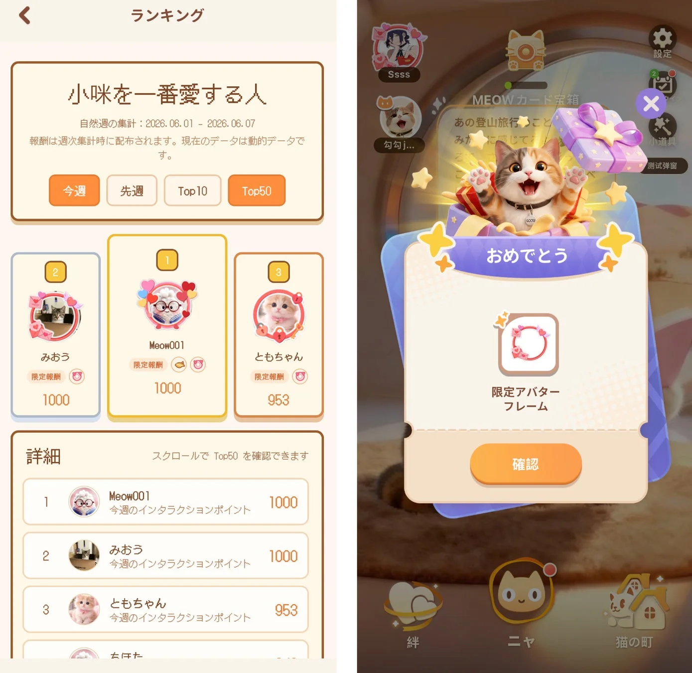 親密度ランキング