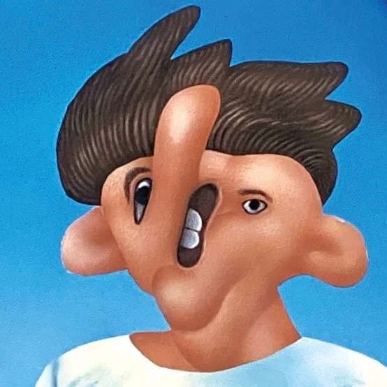 奇妙に歪んだ顔の男性を描いたイラスト