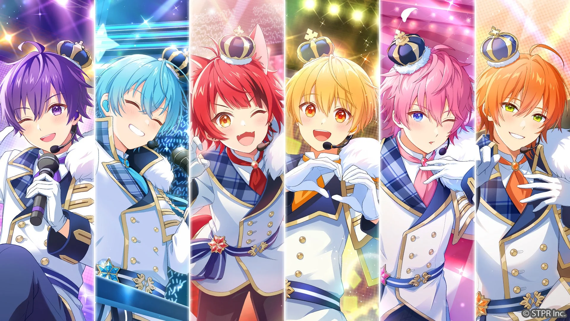 王子様風の衣装をまとった6人のアニメ風男性キャラクター