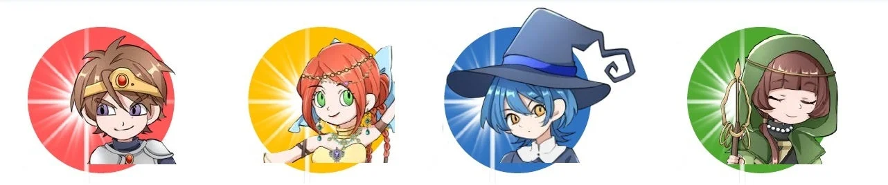 戦士、踊り子、僧侶、魔法使いの4タイプキャラクター