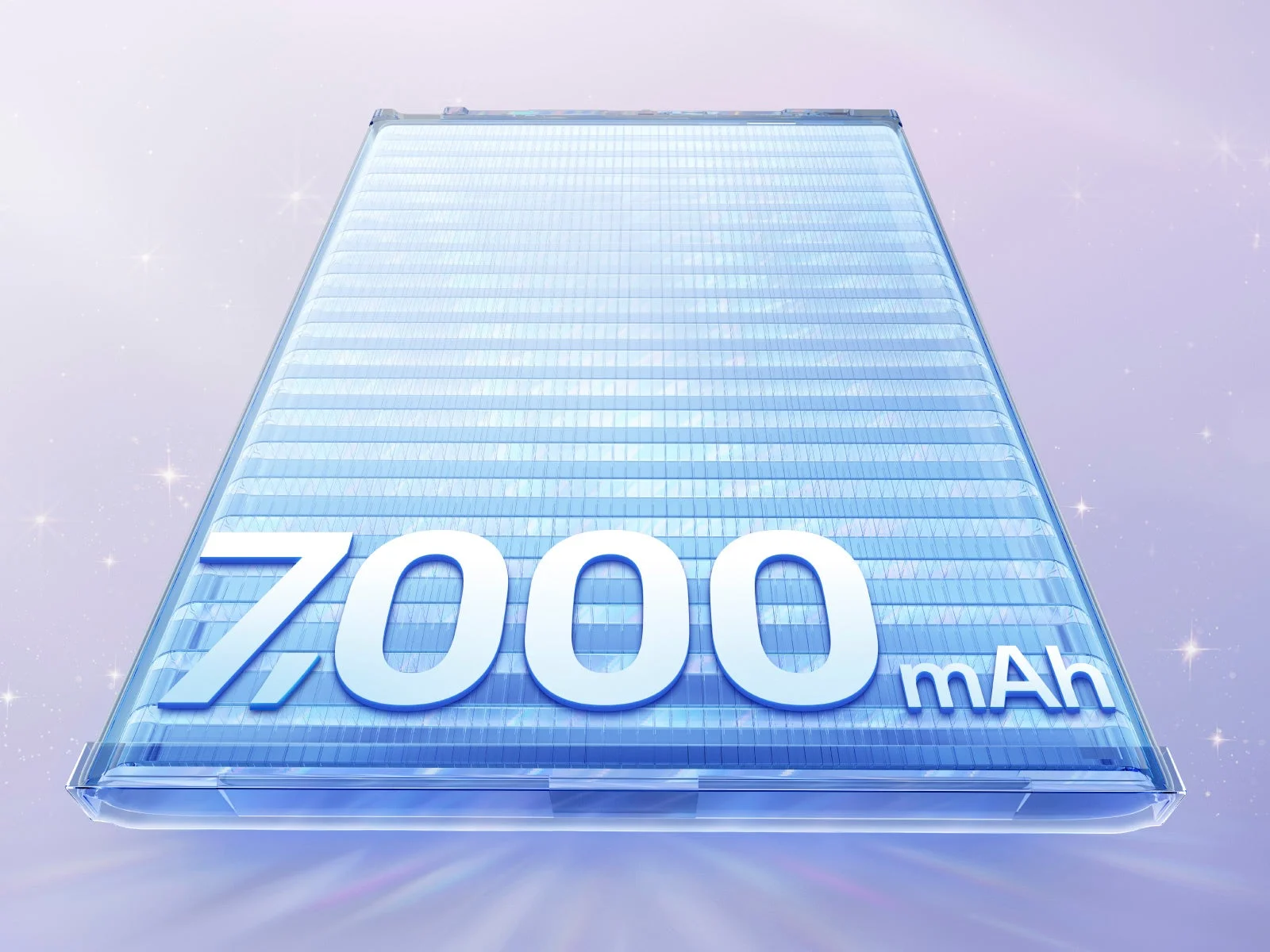 7000mAhの大容量バッテリーを強調した画像です。透明感のある青い筐体に「7000 mAh」の文字が大きく表示されており、高性能な電力供給能力を示唆しています。