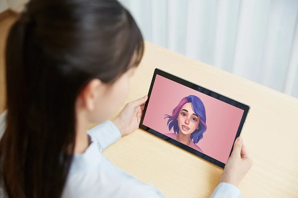 タブレットでAIと対話する様子