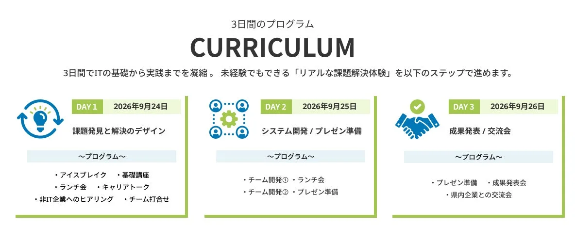 3日間のITプログラムCURRICULUMの詳細スケジュール