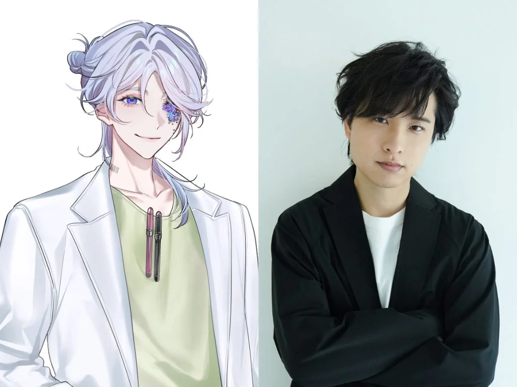 白衣を着たアニメ風の男性キャラクターと、黒いジャケットを着た実写の男性が並んで写っている画像