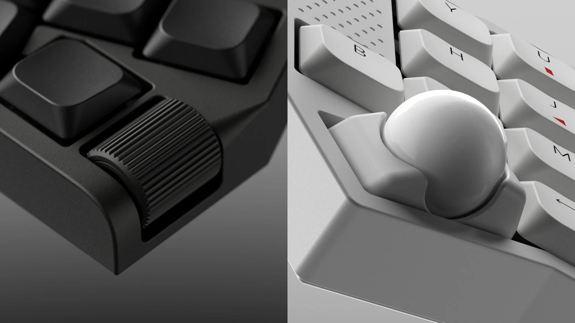 トラックボールとスクロールホイールを搭載したキーボードのクローズアップ