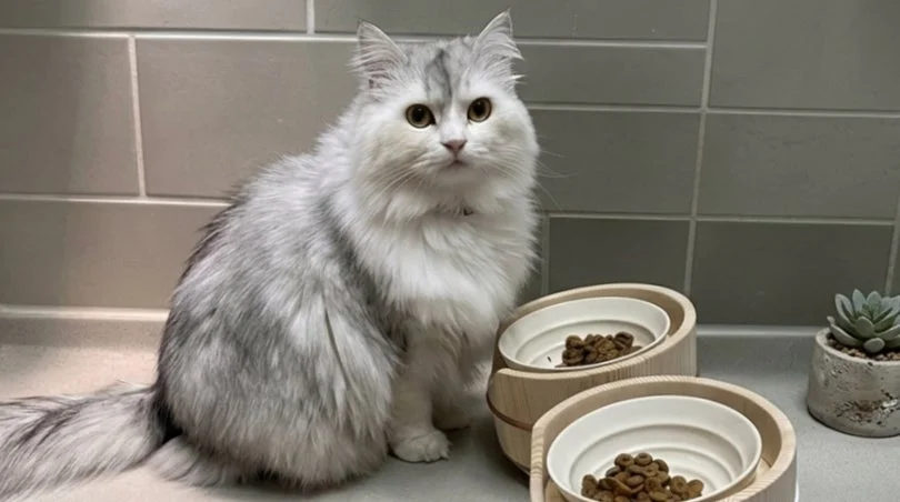 パーティション構造のねこ桶お膳と猫