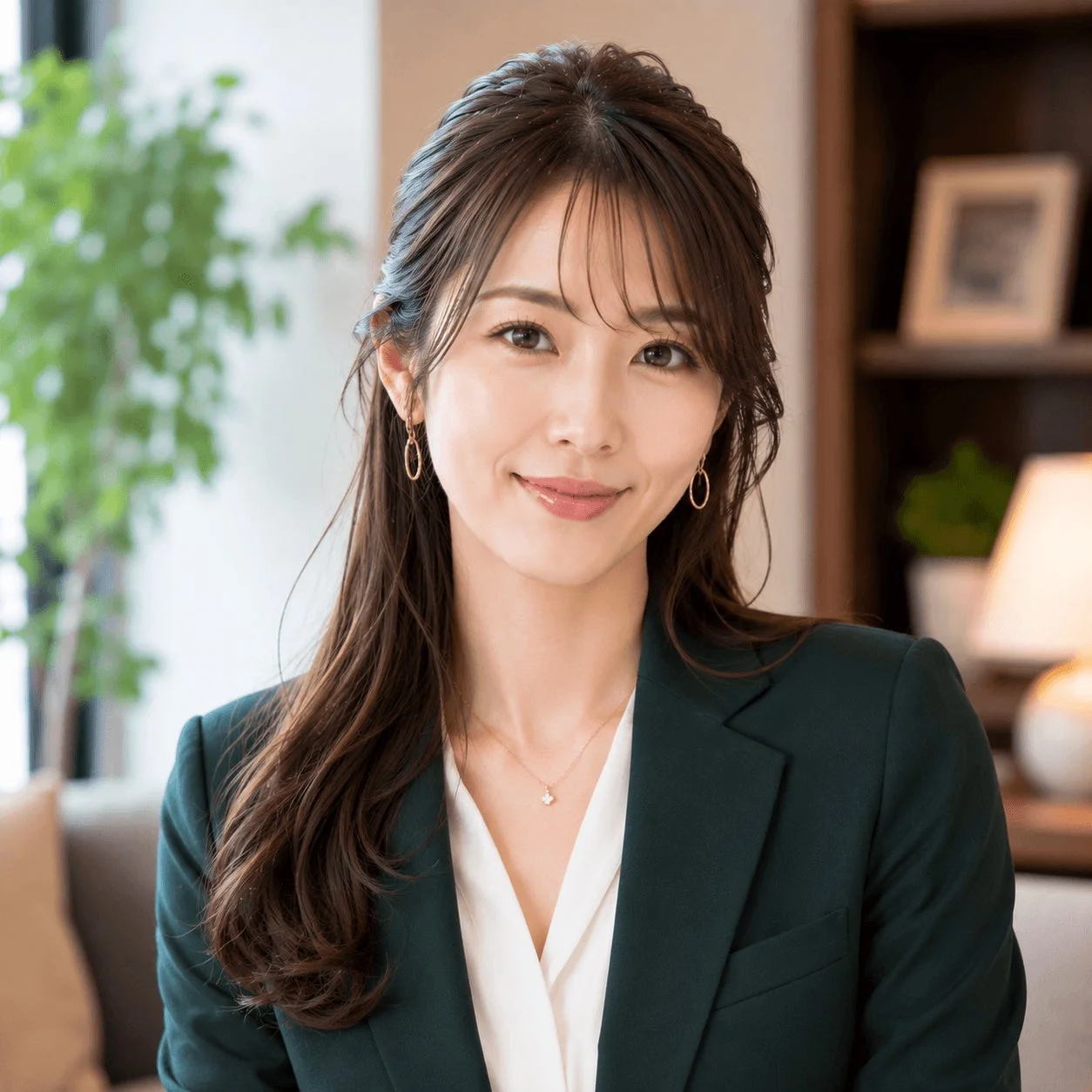 女性、日本人、笑顔、ビジネス、スーツ、オフィス、ポートレート、真面目、美しい、社会人、ビジネスウーマン、キャリアウーマン、ロングヘア