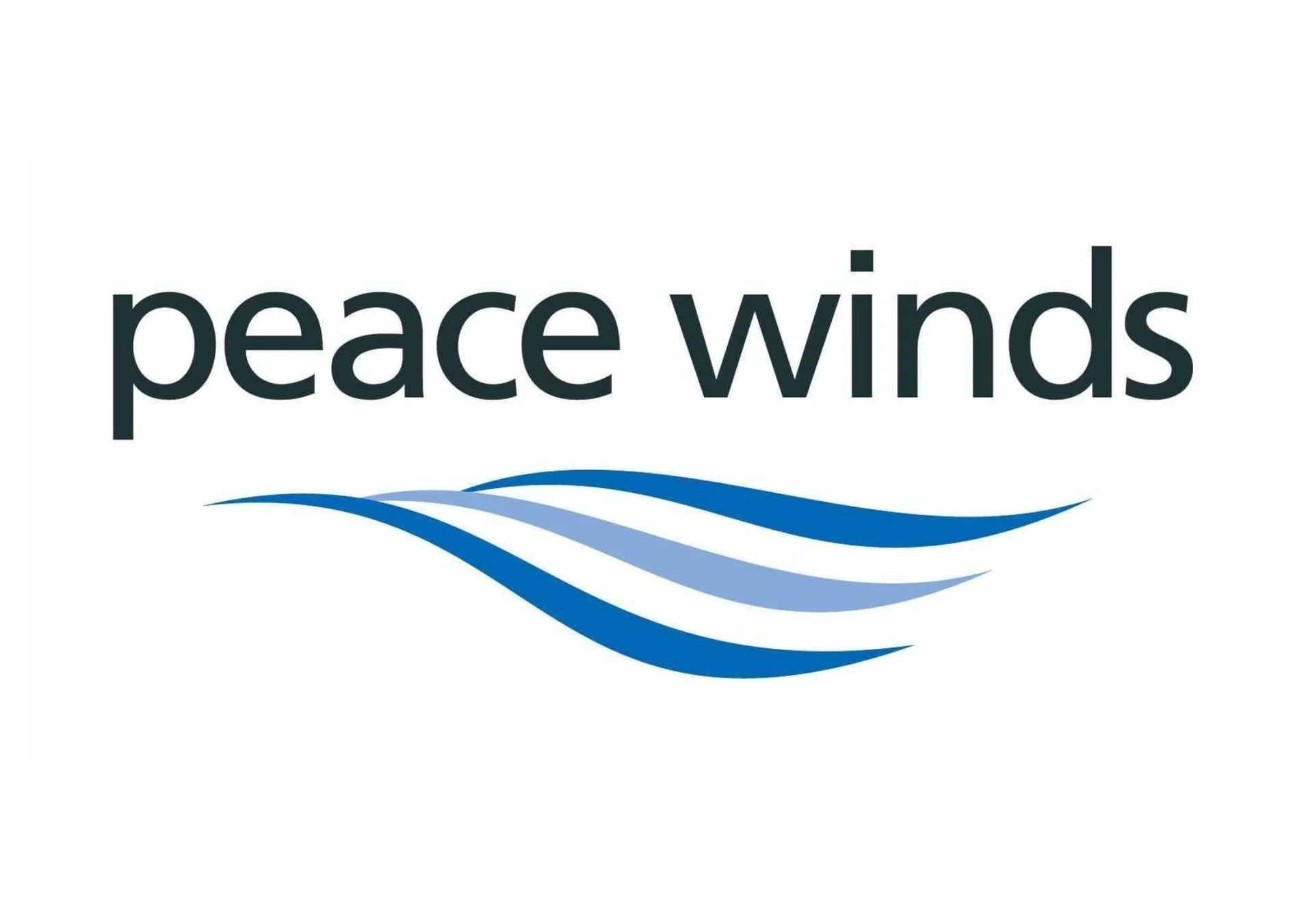 「peace winds」という文字と、その下に青色のグラデーションで描かれた波のようなデザインが特徴のロゴマーク