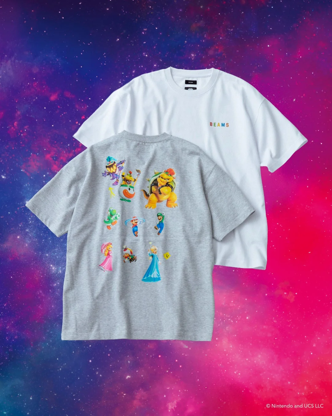 スーパーマリオのキャラクターが多数プリントされたTシャツ