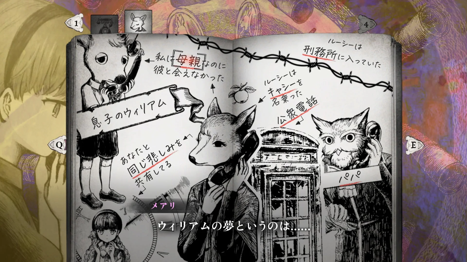 手帳に記された物語の場面